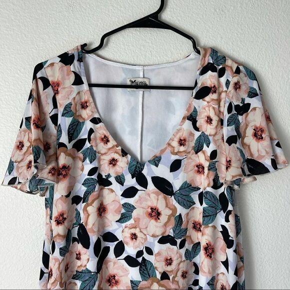 Show Me Your MuMu Floral Multicolored V Neck Flutter Sleeve Mini Dress Sz XS - Picture 3 of 8
